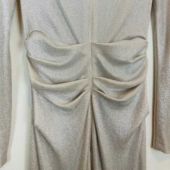 Talbot Runhof champagne colored long sleeve metallic full length gown. Size 8/38 - Picture 4 of 9